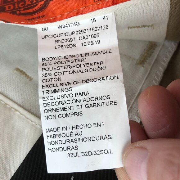NWT Dickies Mens Work Pants Size 32UL Straight Relaxed Classic Khaki Chino Tan - Picture 10 of 15